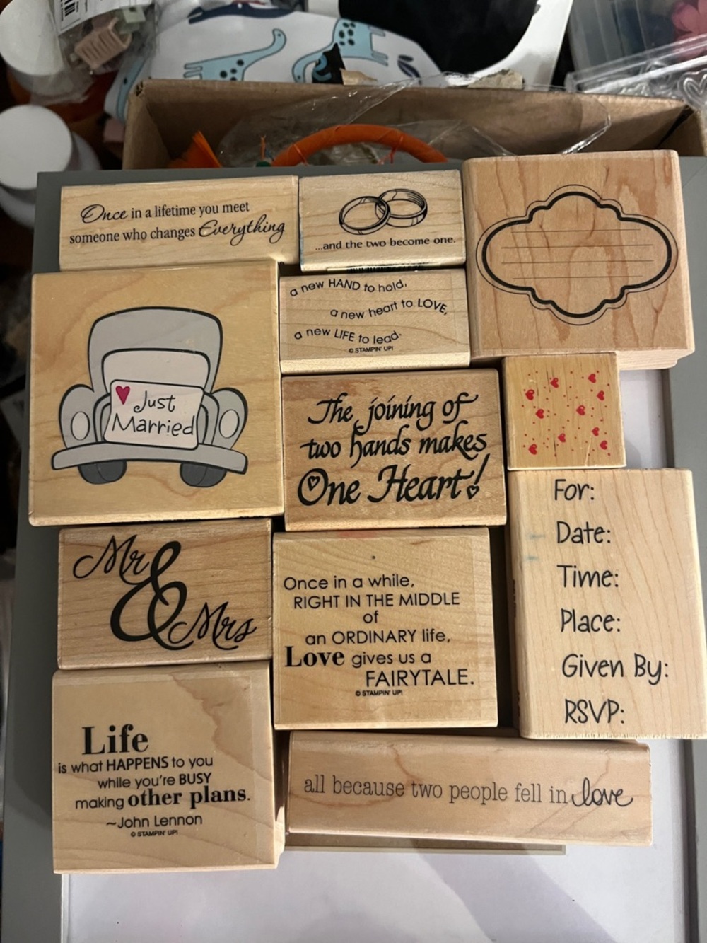 Wedding Sentiment Wood Stamp Set - Natural Wood 12 pcs